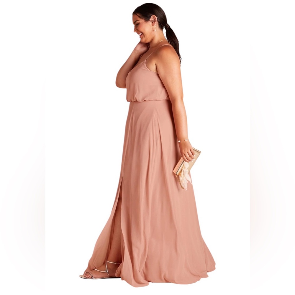 BIRDY GREY SPAGHETTI STRAP DEEP V NECK FLOOR SWEEPING CHIFFON PINK DRESS M